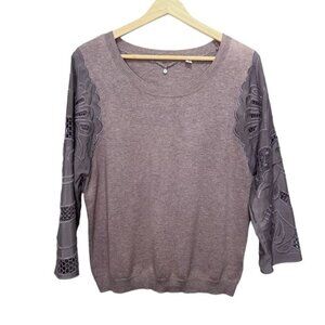 Anthropologie Knitted  Knotted Tan Crew Neck Sweater Size Medium